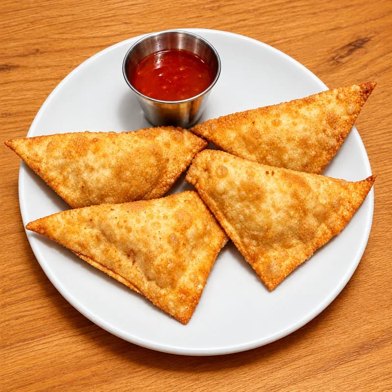 Four golden crab rangoon with sweet chili dipping sauce